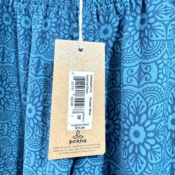 NEW Prana Pants Isadora Size M Medium Palazzo Mosaic Blue Wide Leg Boho Pull On - Picture 5 of 10